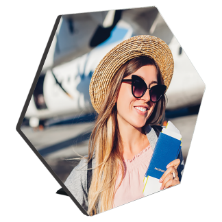 7.5" x 6.5" White ChromaLuxe MDF Hexagon Photo Panel with Kickstand