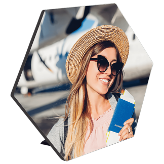 7.5" x 6.5" White ChromaLuxe MDF Hexagon Photo Panel with Kickstand