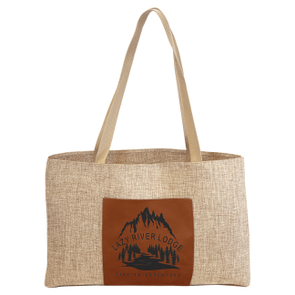 19" x 12" Burlap Bag with 5" Rawhide Laserable Leatherette Gusset