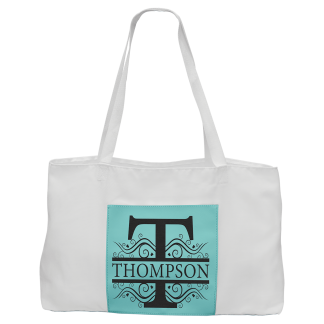 19" x 12" White Bag with 5" Teal Laserable Leatherette Gusset