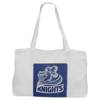 19" x 12" White Bag with 5" Blue/Silver Laserable Leatherette Gusset
