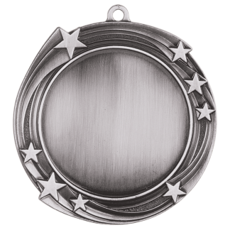 2 3/4" Antique Silver Swirling Star 2" Insert Holder Medal