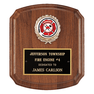 7" x 8" American Walnut Plaque with Gold Border Black Laserable Brass Plate and 2" Insert Holder- Witney Series (2" Inserts Sold Separately)