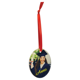 2 1/4" x 3" Oval Sublimatable Acrylic Ornament with Red Ribbon