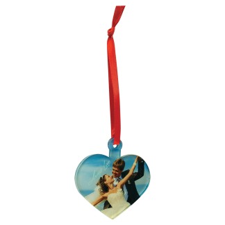 3" Heart Sublimatable Acrylic Ornament with Red Ribbon