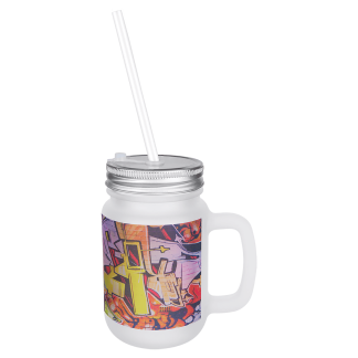 12 oz. Sublimatable Frosted Mason Jar with Lid & Straw