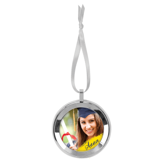 3" Diameter Silver Metal Ornament with White Ribbon