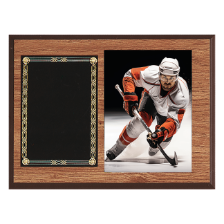 9" x 12" American Oak Finish Photo Award Plaque (P1465) with Custom 2" Photo Medallion