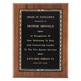 6" x 8" Jewelers Black Laserable Gold Border Award Plaque with Custom 2" Photo Medallion